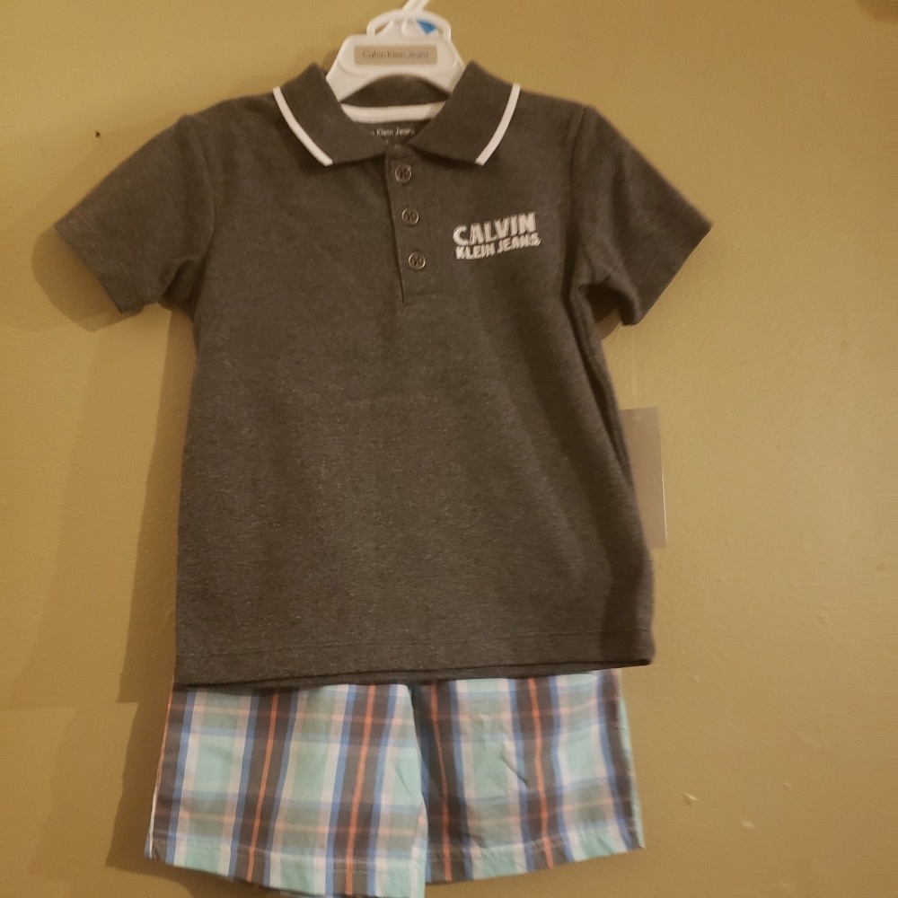 Calvin klein short set boys new grey top plaided - Picture 1 of 6